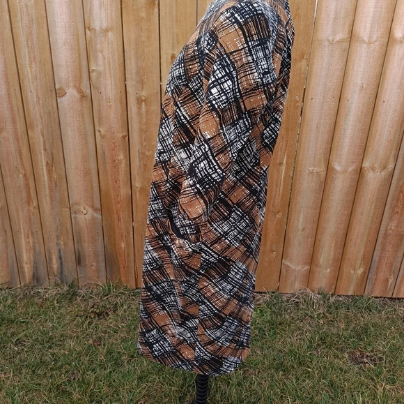 J. McLaughlin Catalyst Black Brown Tan Mod Plaid Ponte Sheath Dress Large - Picture 4 of 9